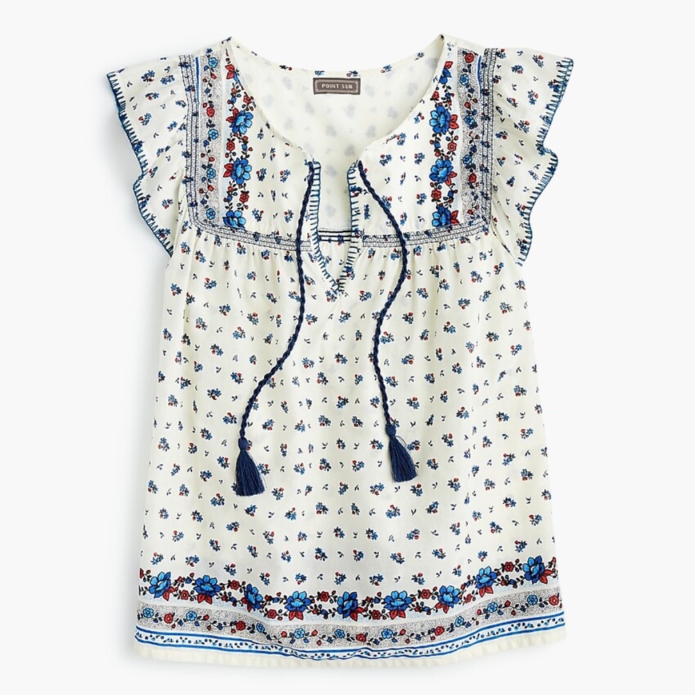 J.Crew Women's Blue Tall Point Sur Flutter-sleeve